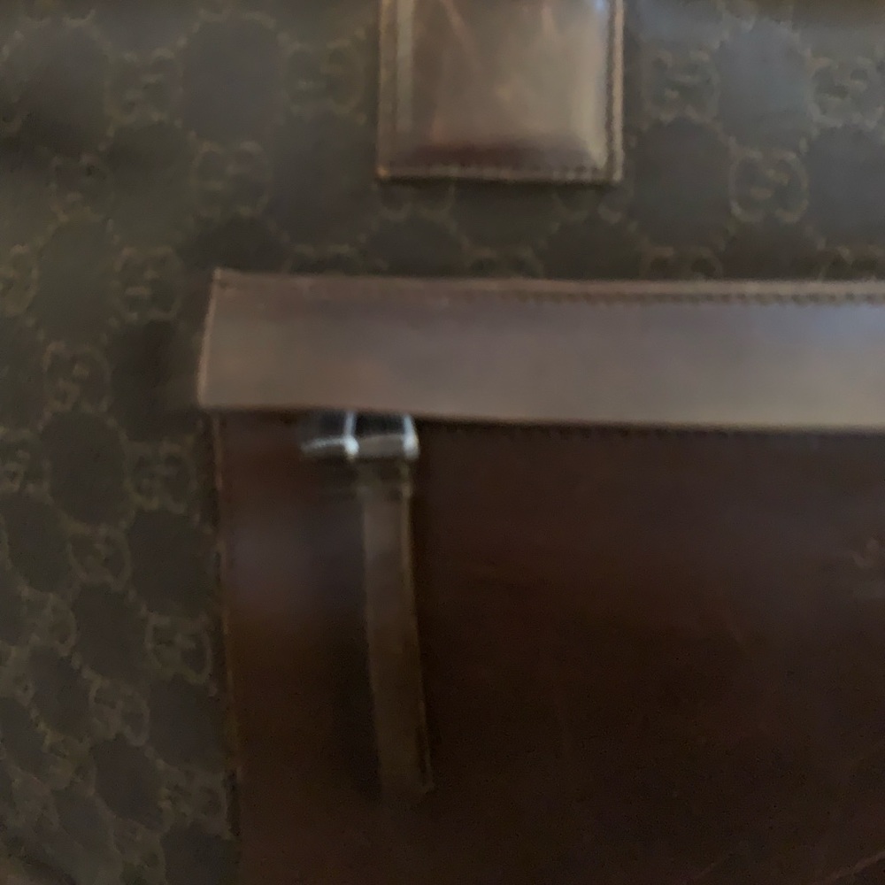 Authentic GUCCI Tote BAG Signature GG Canvas Fabric, Brown Leather Trim Purse - Picture 3 of 16